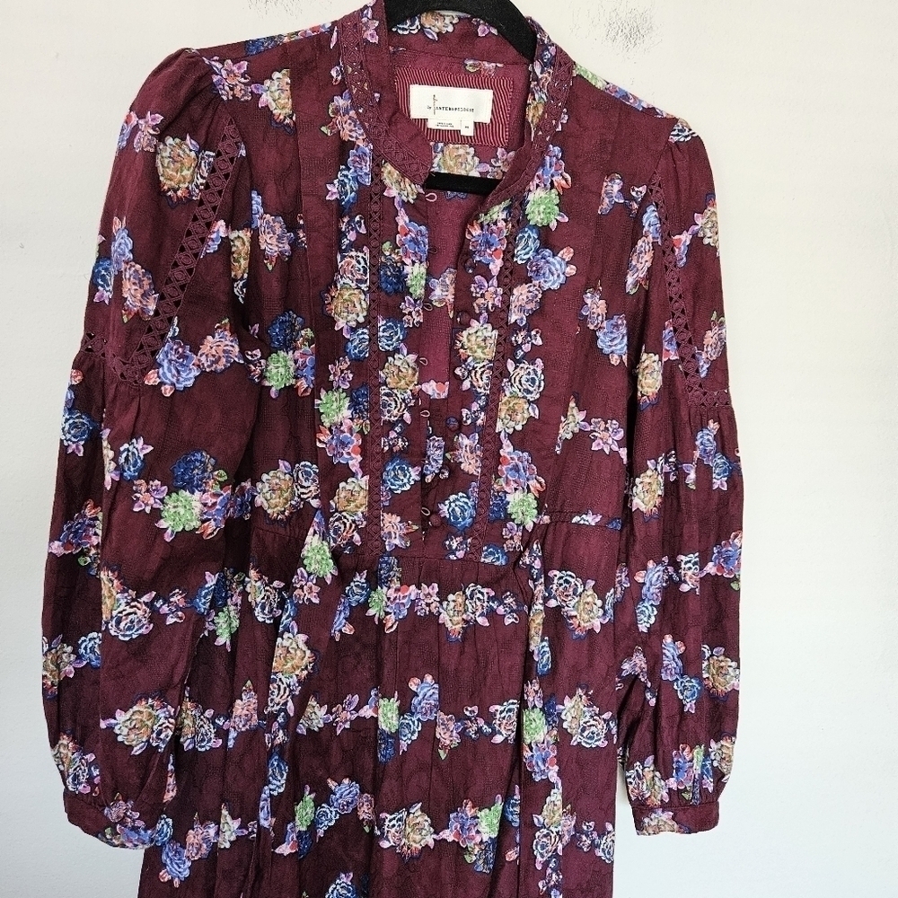 By Anthropology Mini tunic dress purple floral fit flare long sleeves size XS - Picture 4 of 11